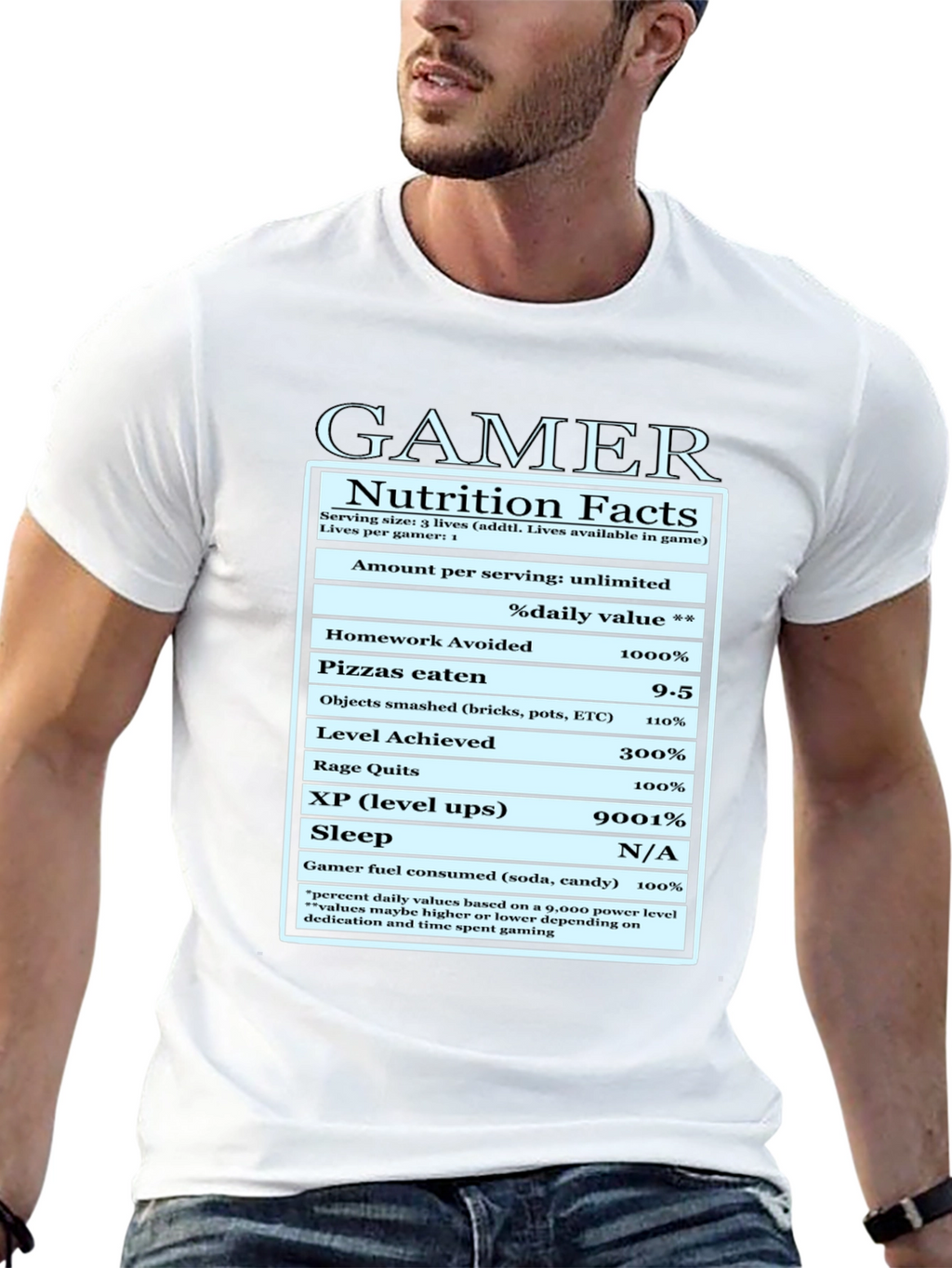 Gamer Nutrition Facts Funny Graphic T-Shirt
