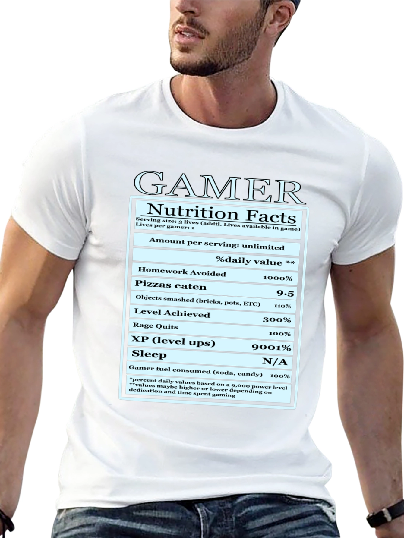 Gamer Nutrition Facts Funny Graphic T-Shirt