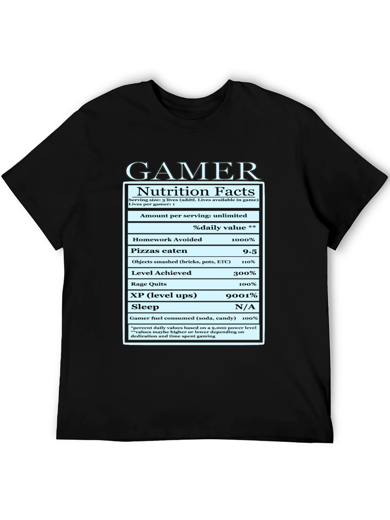Gamer Nutrition Facts Funny Graphic T-Shirt