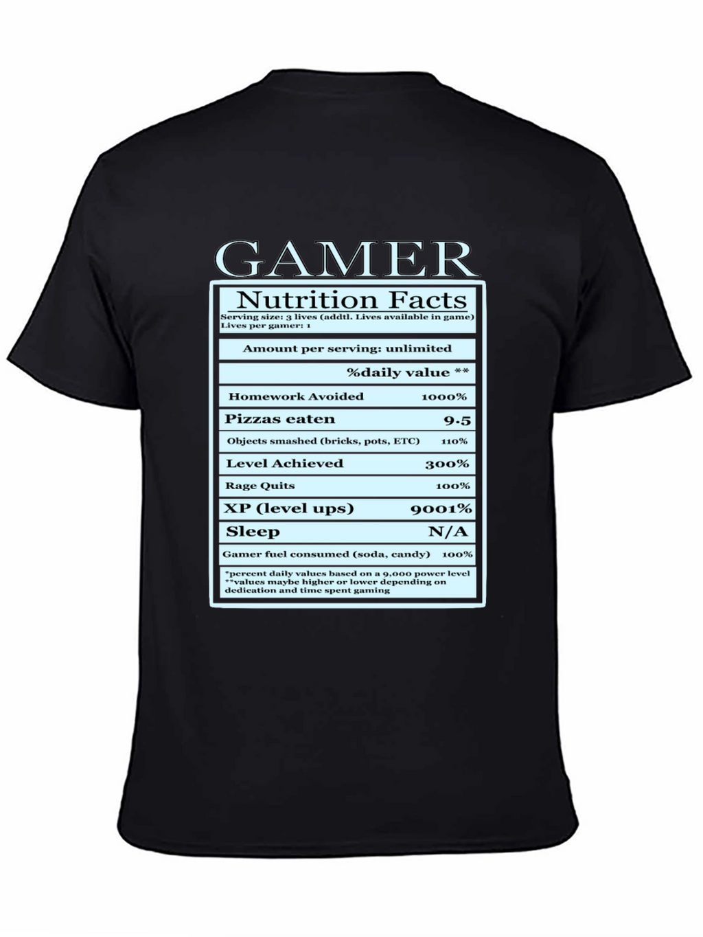 Gamer Nutrition Facts Funny Graphic T-Shirt