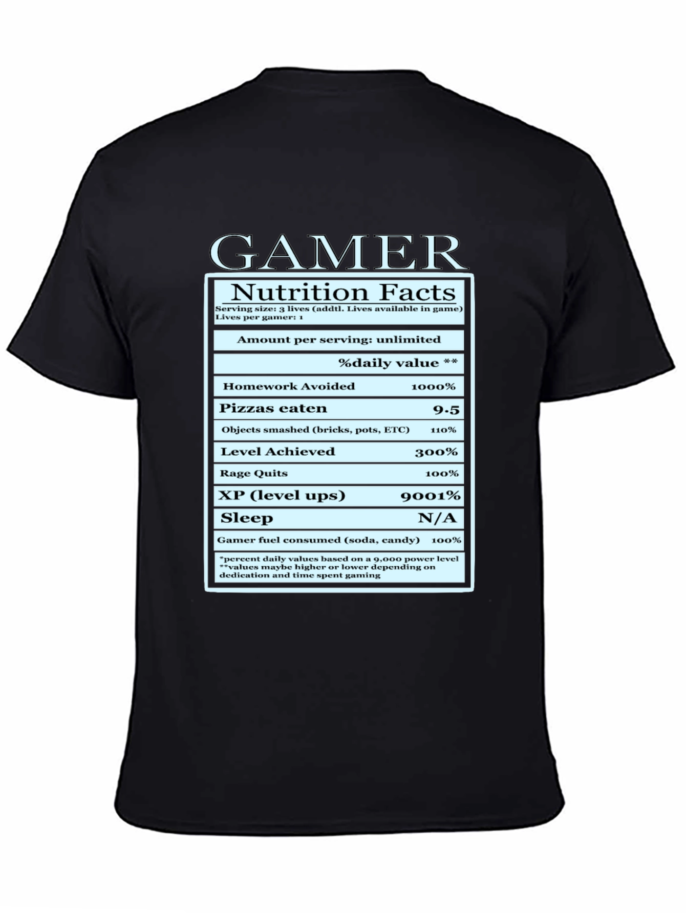 Gamer Nutrition Facts Funny Graphic T-Shirt