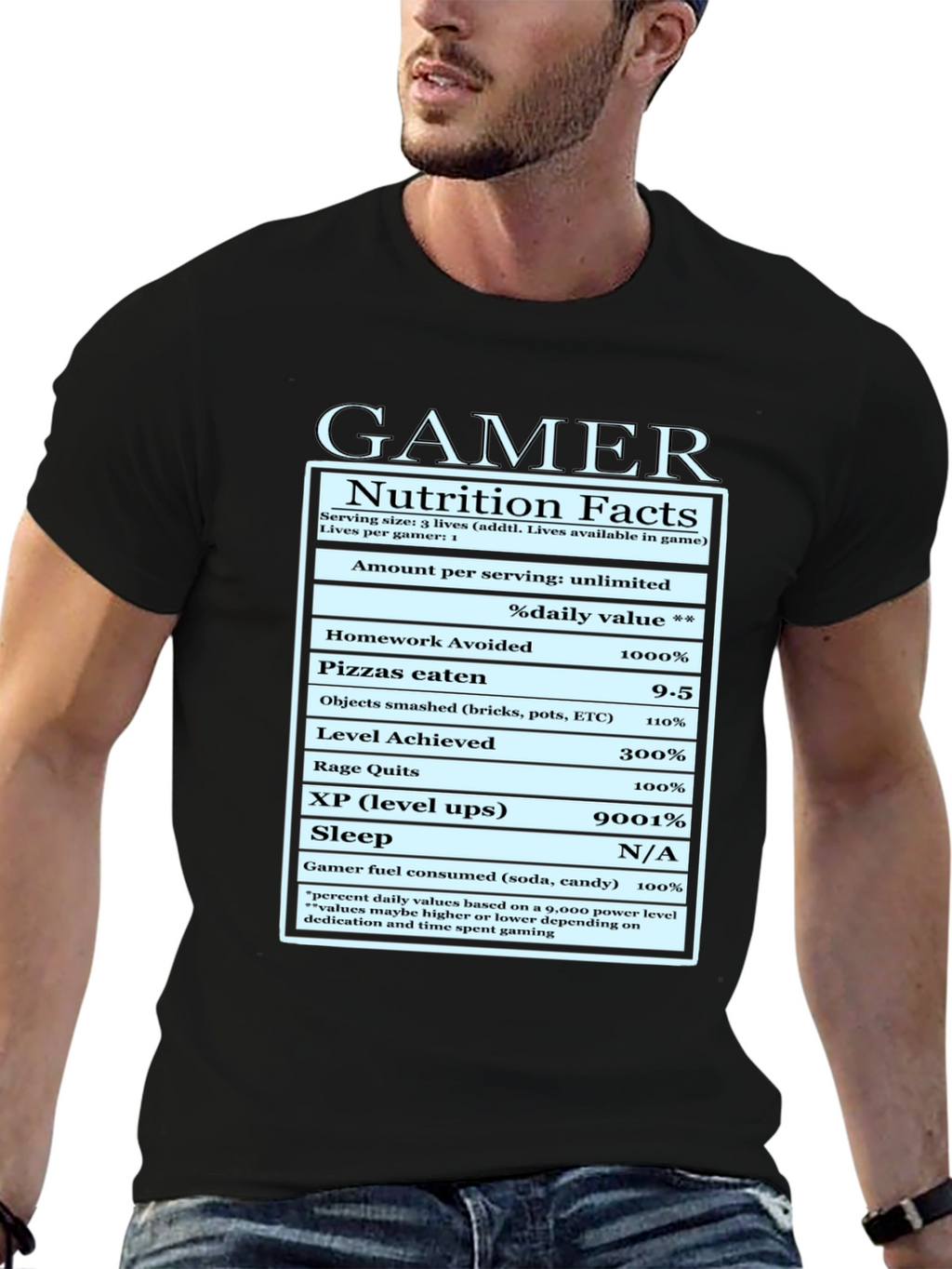 Gamer Nutrition Facts Funny Graphic T-Shirt