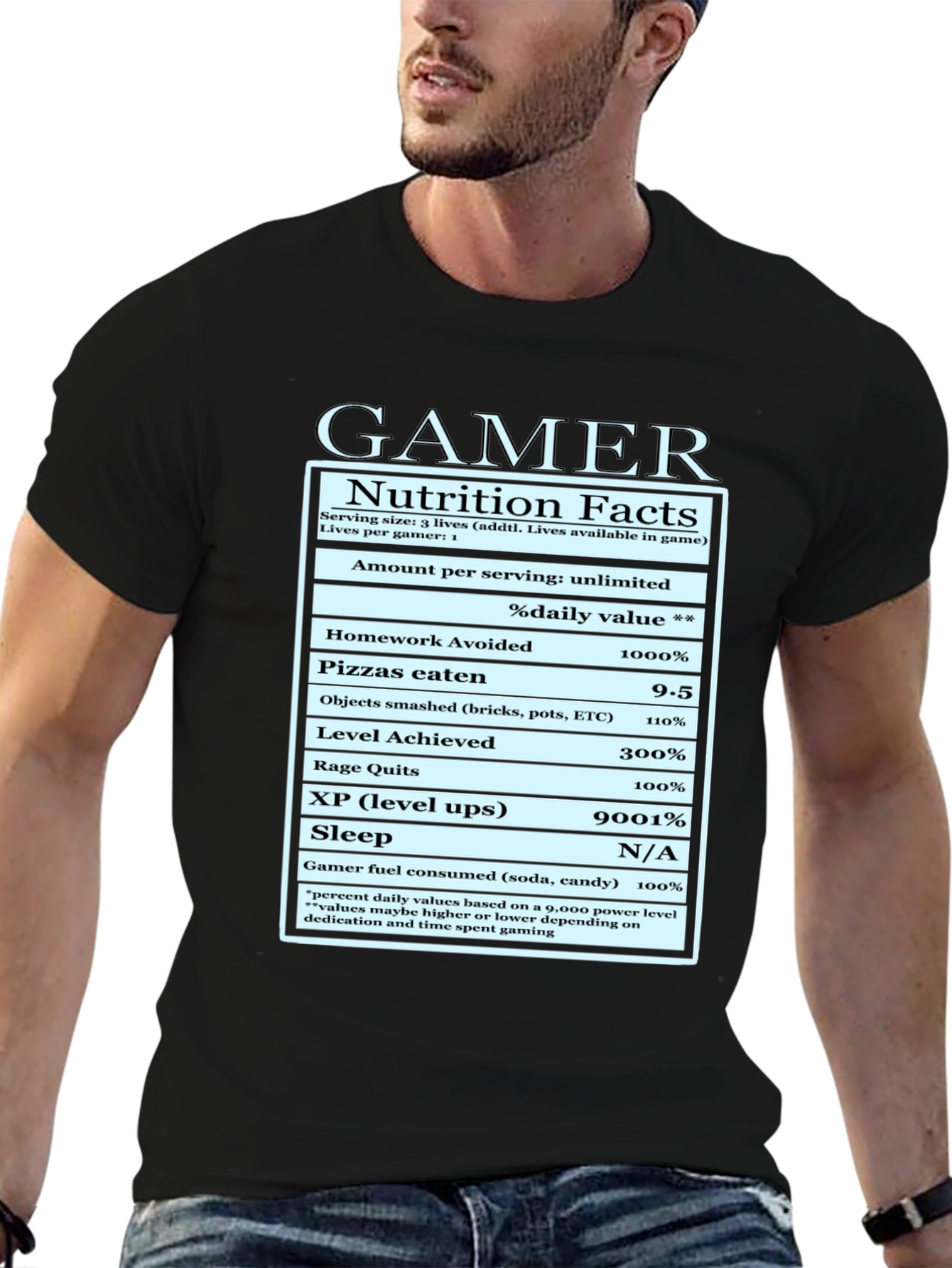 Gamer Nutrition Facts Funny Graphic T-Shirt