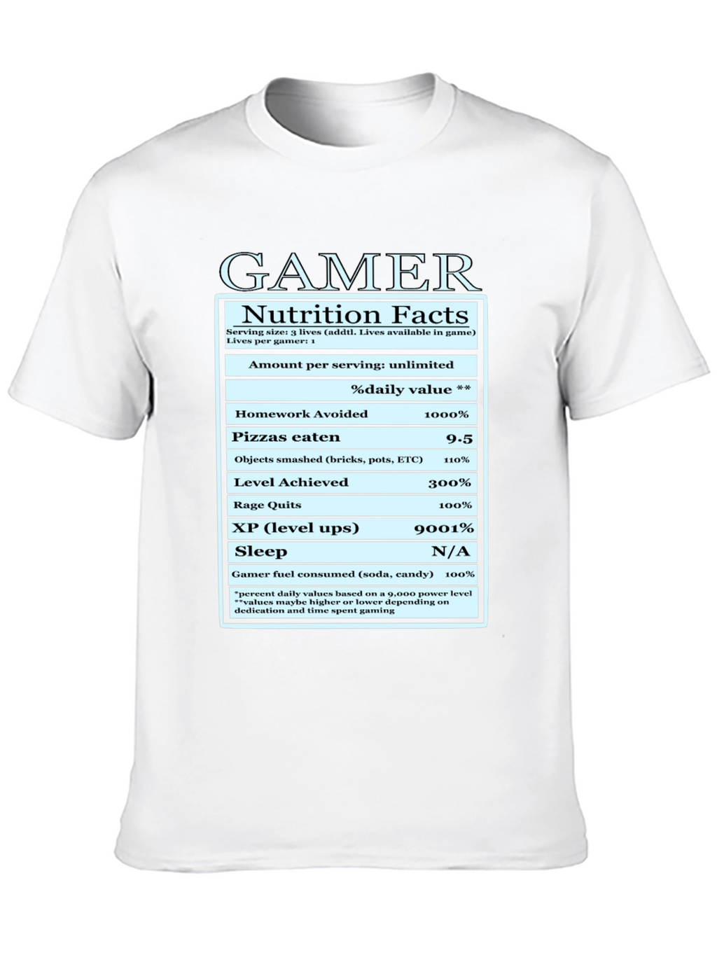 Gamer Nutrition Facts Funny Graphic T-Shirt