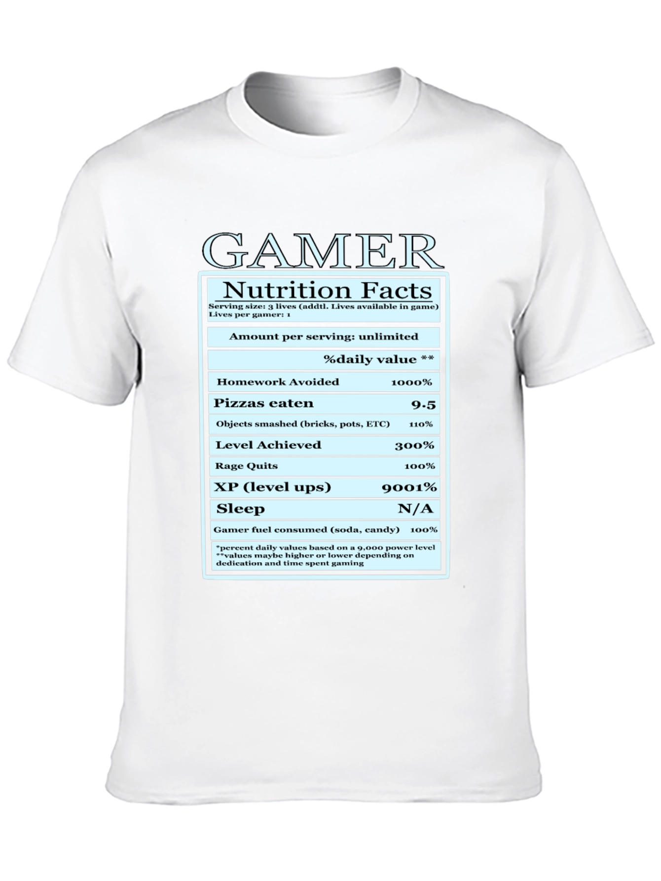 Gamer Nutrition Facts Funny Graphic T-Shirt