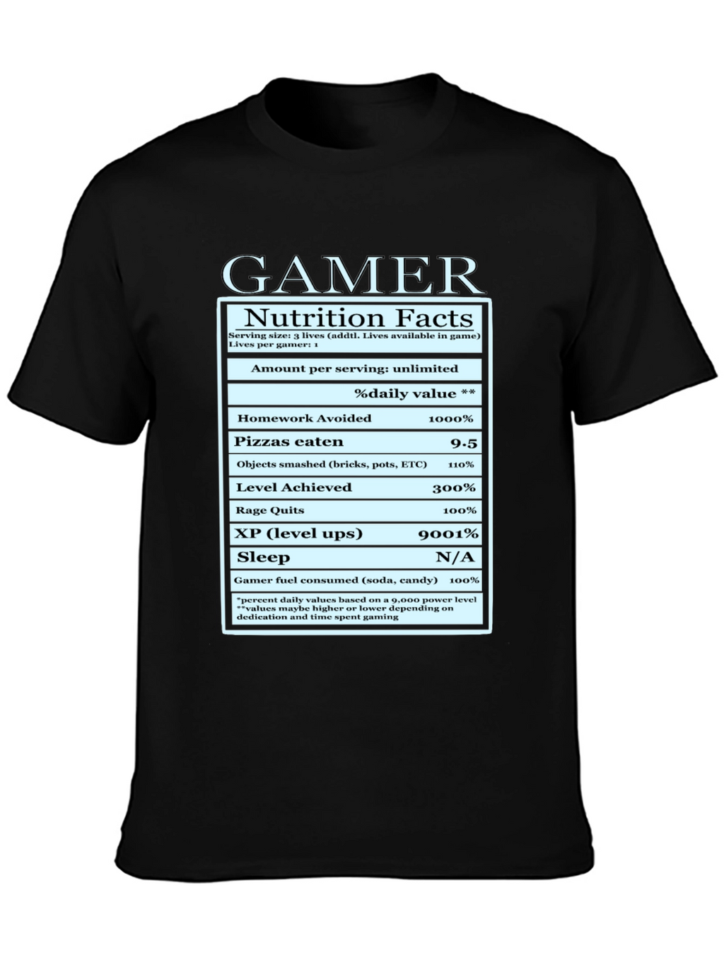 Gamer Nutrition Facts Funny Graphic T-Shirt