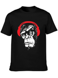Cool Ape with Headphones Graphic Tee - Black