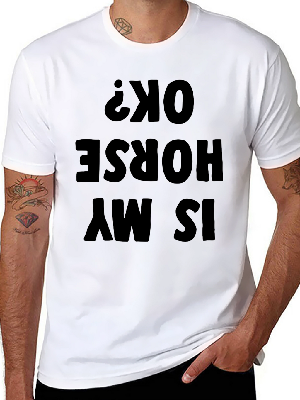 Funny Is My Horse OK? Mens Black T-Shirt