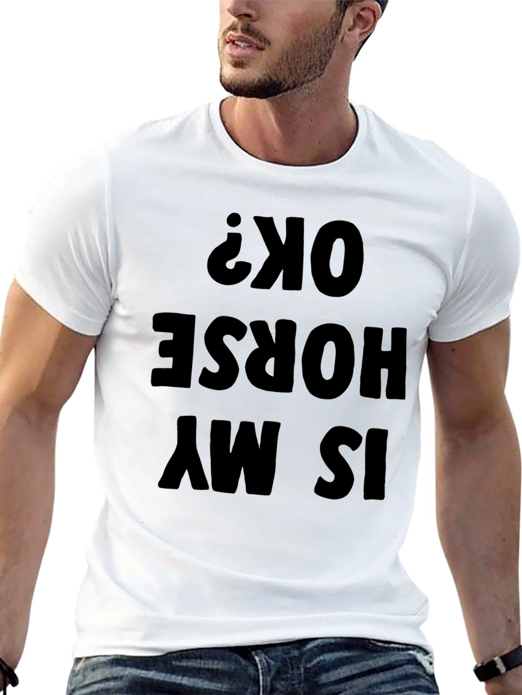 Funny Is My Horse OK? Mens Black T-Shirt