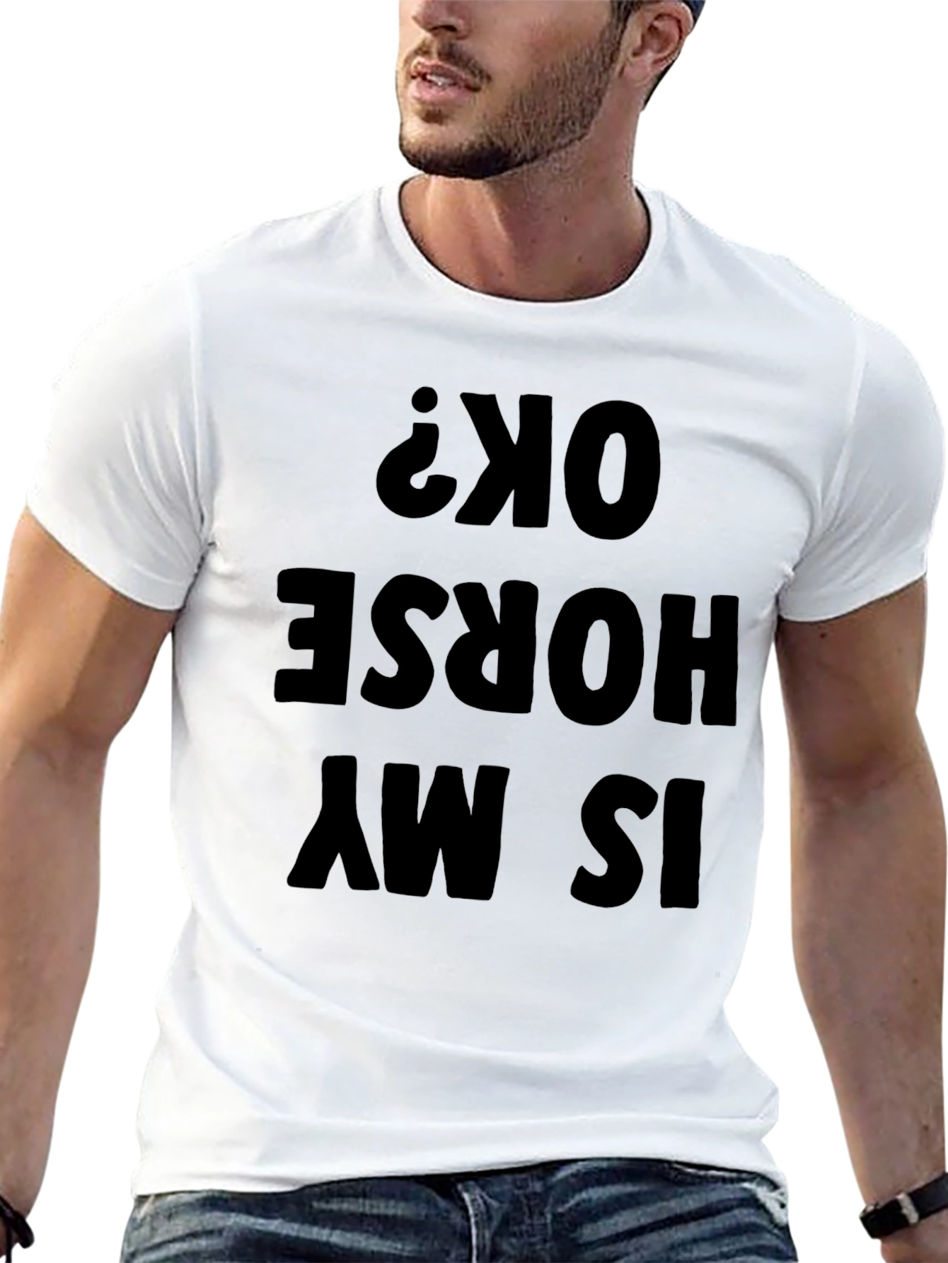 Funny Is My Horse OK? Mens Black T-Shirt