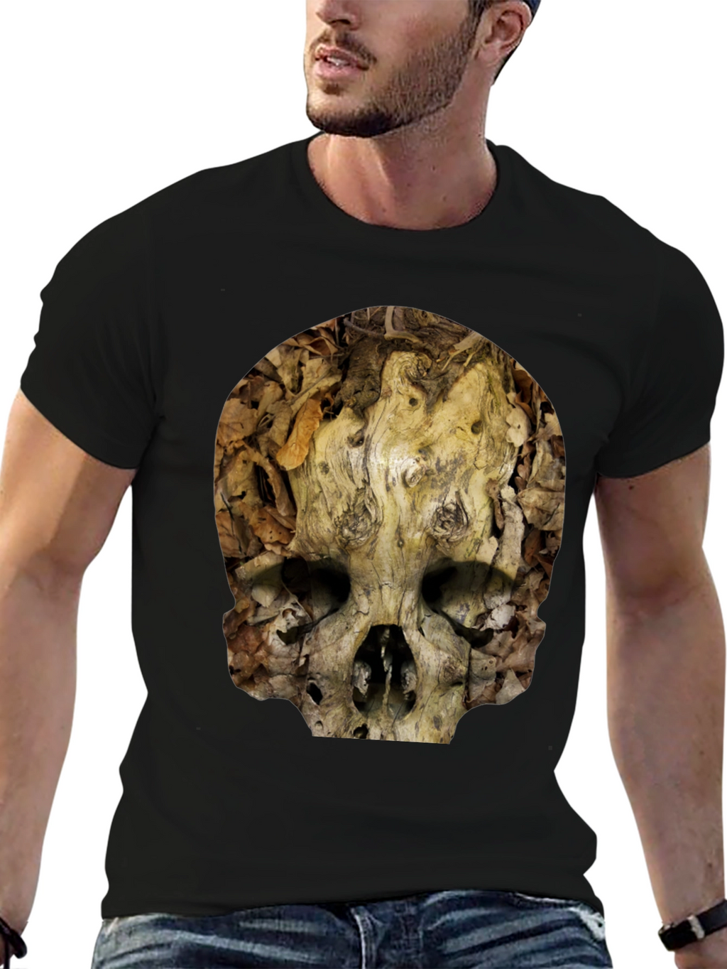 Nature Skull T-Shirt - Unique Wood Grain Design