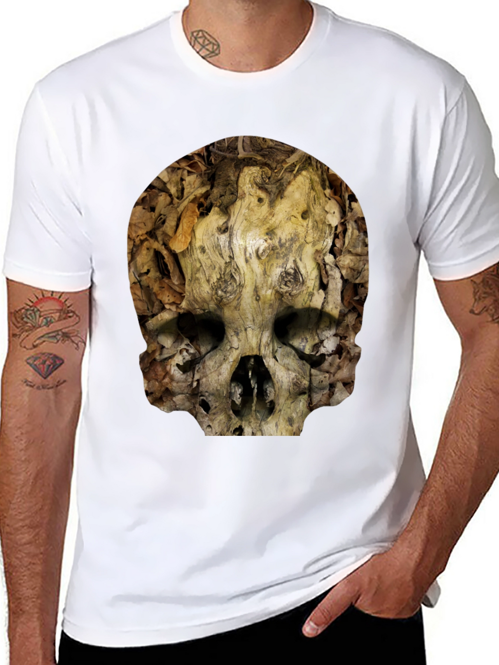 Nature Skull T-Shirt - Unique Wood Grain Design
