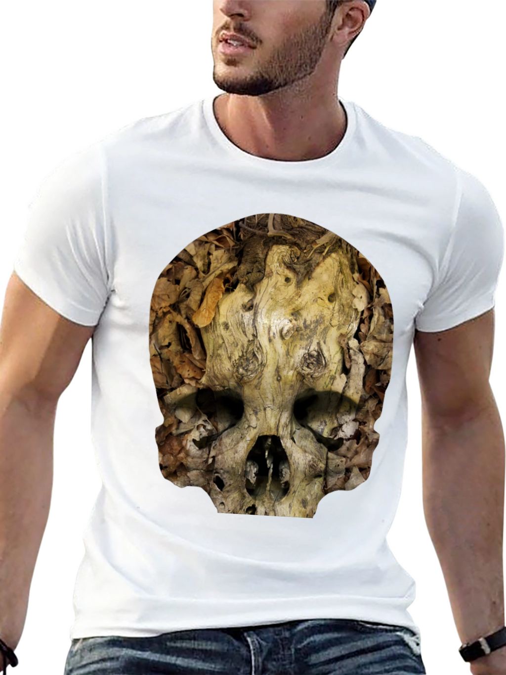 Nature Skull T-Shirt - Unique Wood Grain Design