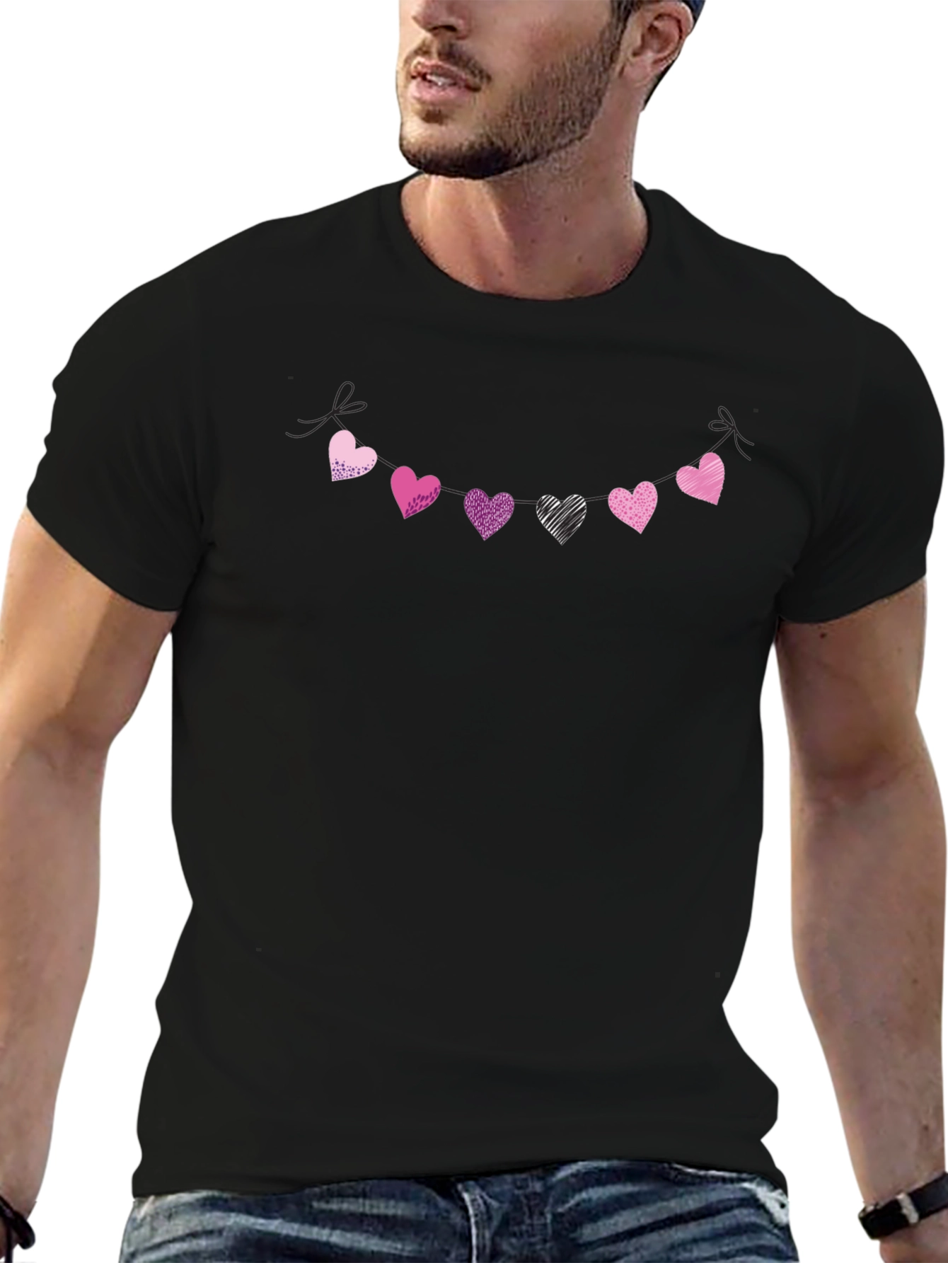 Heart Garland Graphic Black T-Shirt