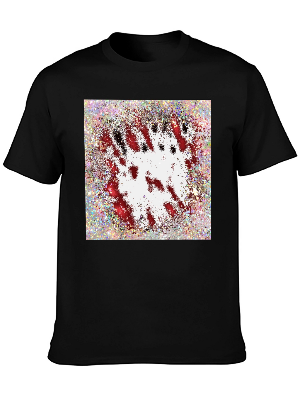 Abstract Red & White Splatter Print Black T-Shirt