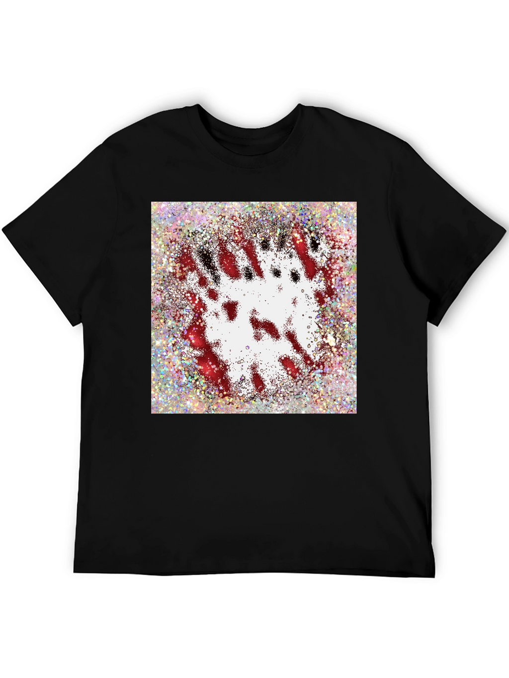 Abstract Red & White Splatter Print Black T-Shirt