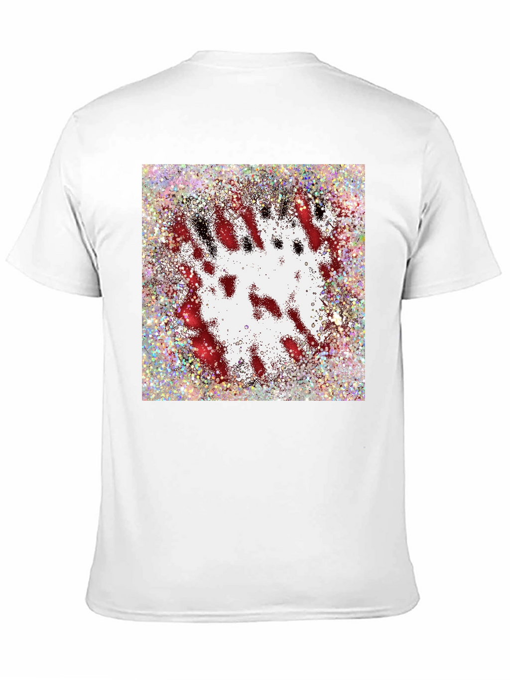 Abstract Red & White Splatter Print Black T-Shirt