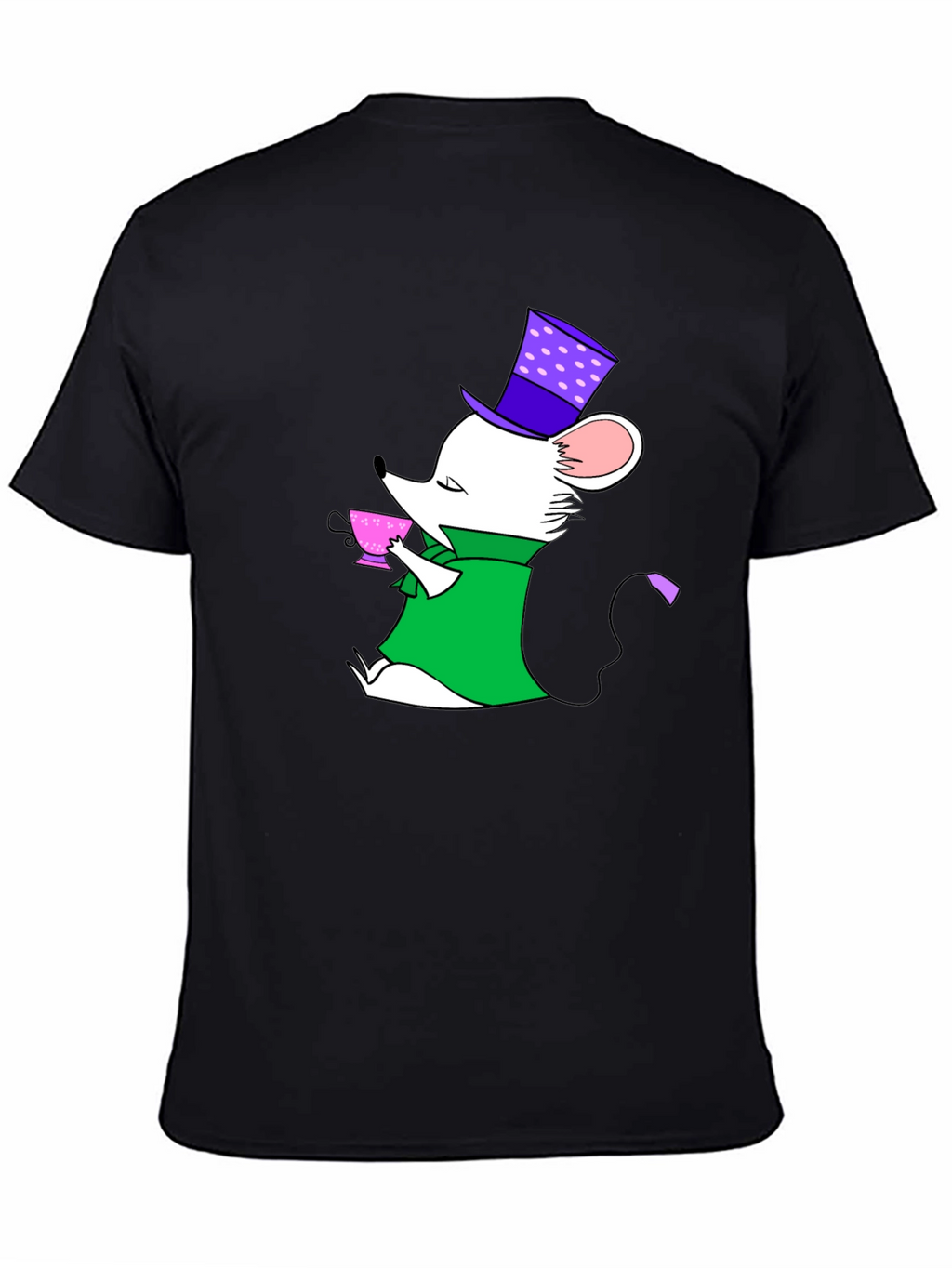 Whimsical Mouse Tea Party Black T-Shirt