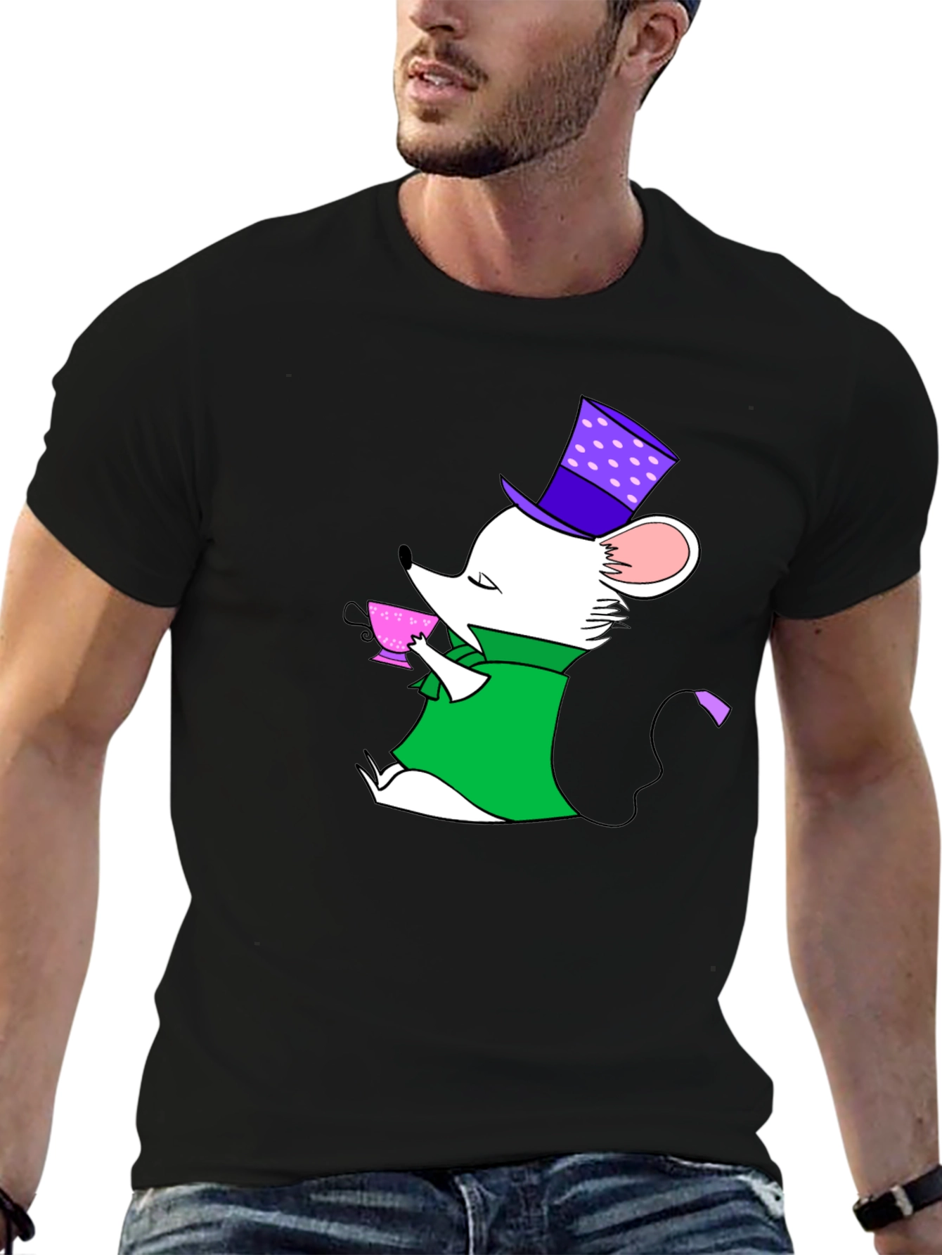 Whimsical Mouse Tea Party Black T-Shirt