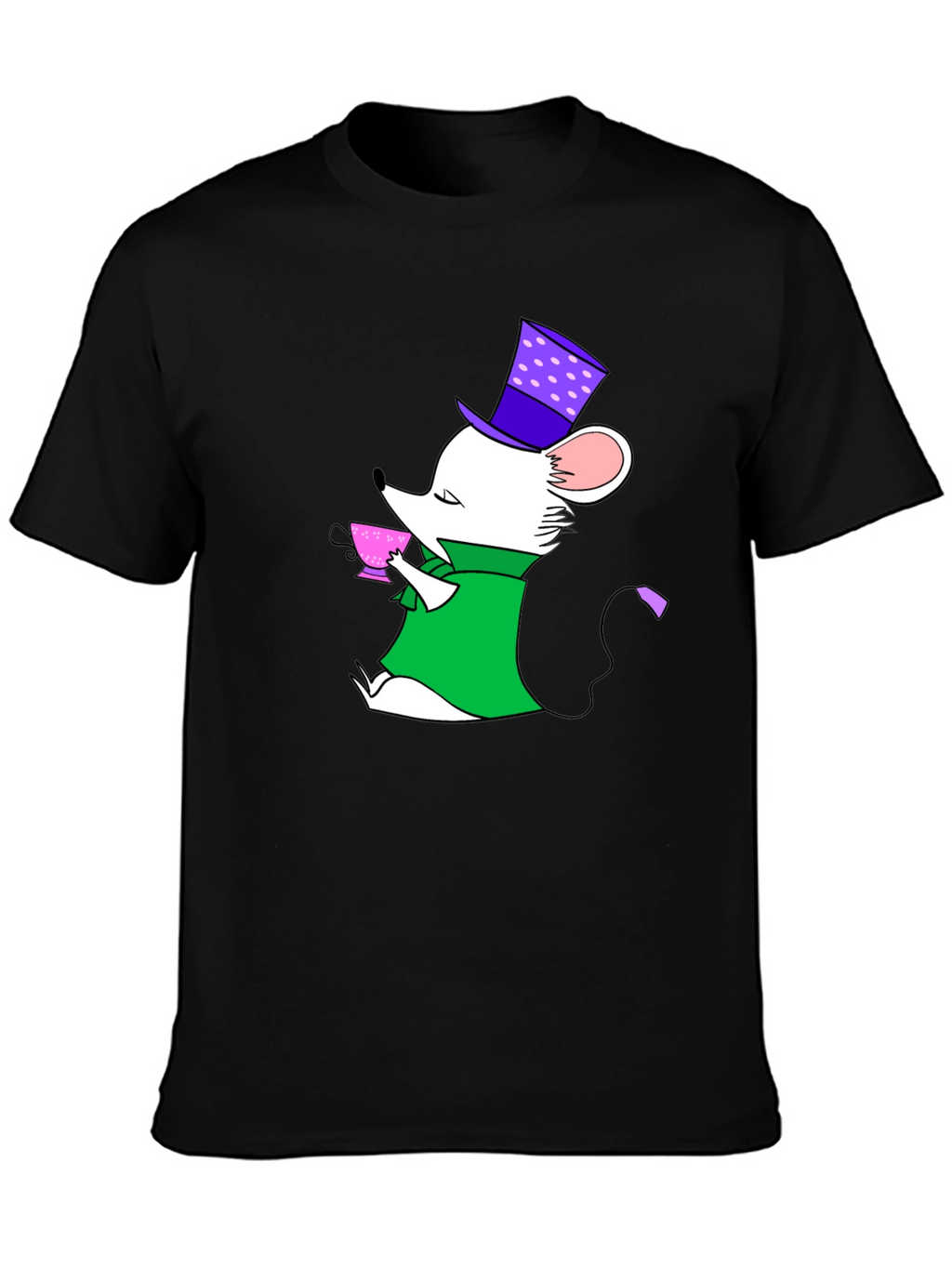 Whimsical Mouse Tea Party Black T-Shirt