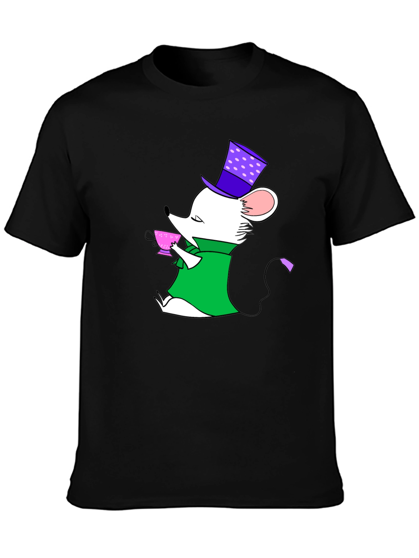 Whimsical Mouse Tea Party Black T-Shirt