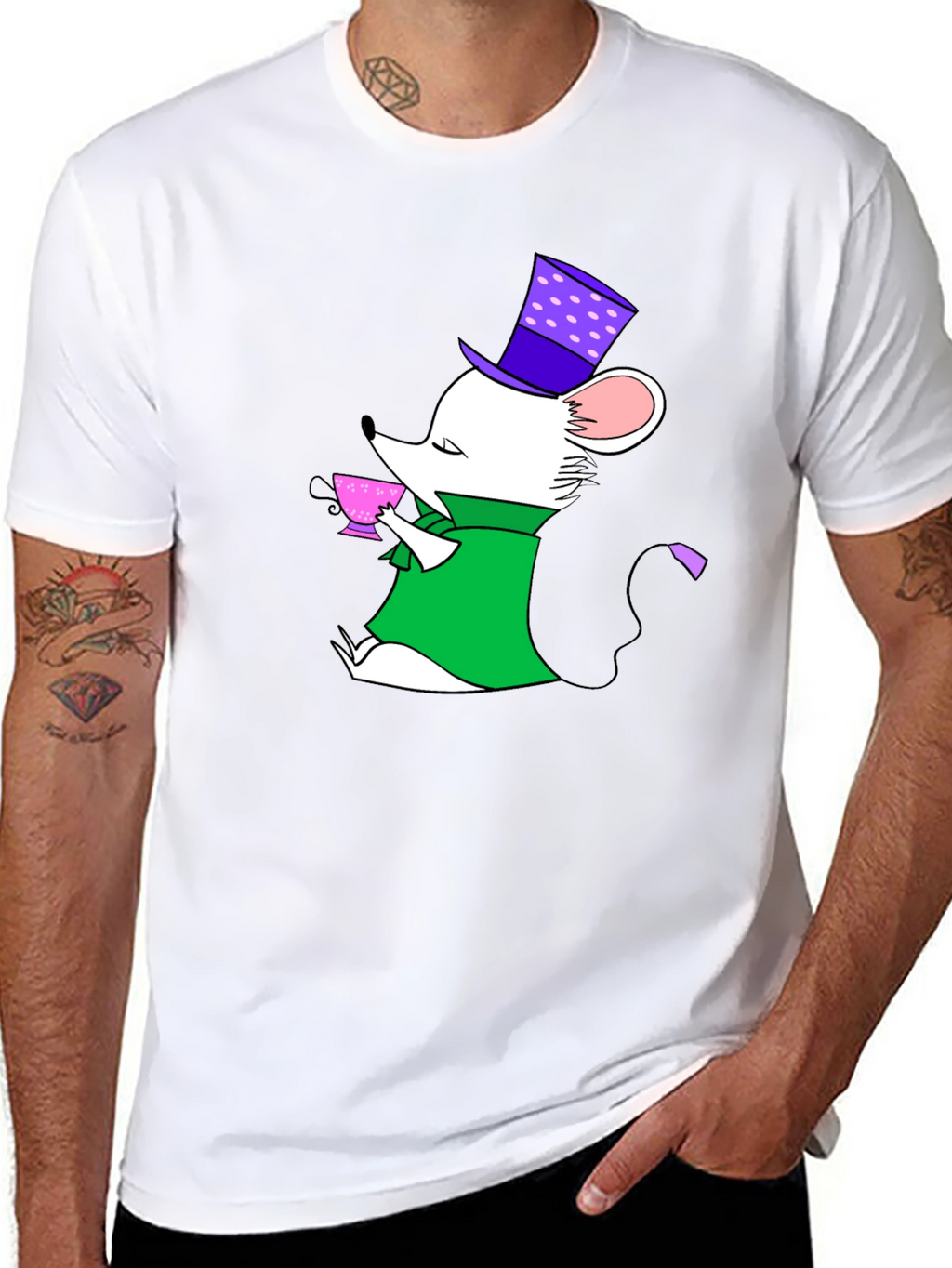 Whimsical Mouse Tea Party Black T-Shirt