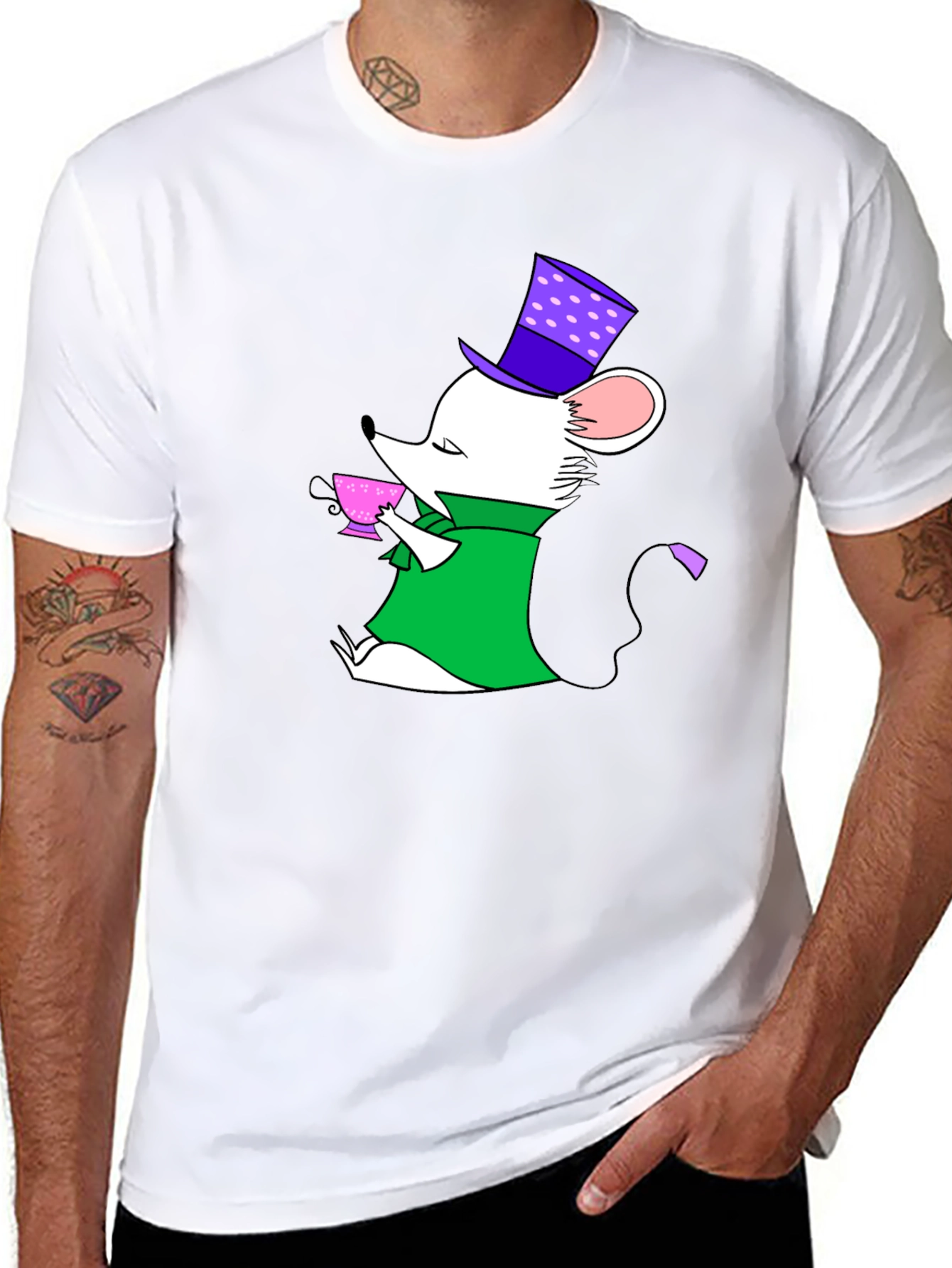 Whimsical Mouse Tea Party Black T-Shirt