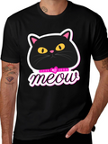 Cute Cat Meow Graphic T-Shirt - Black