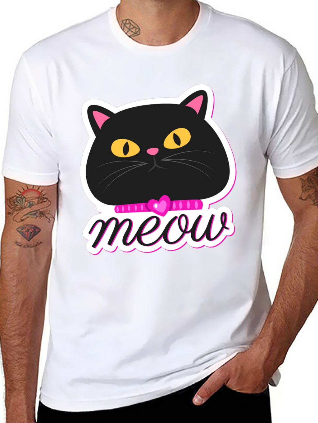 Cute Cat Meow Graphic T-Shirt - Black