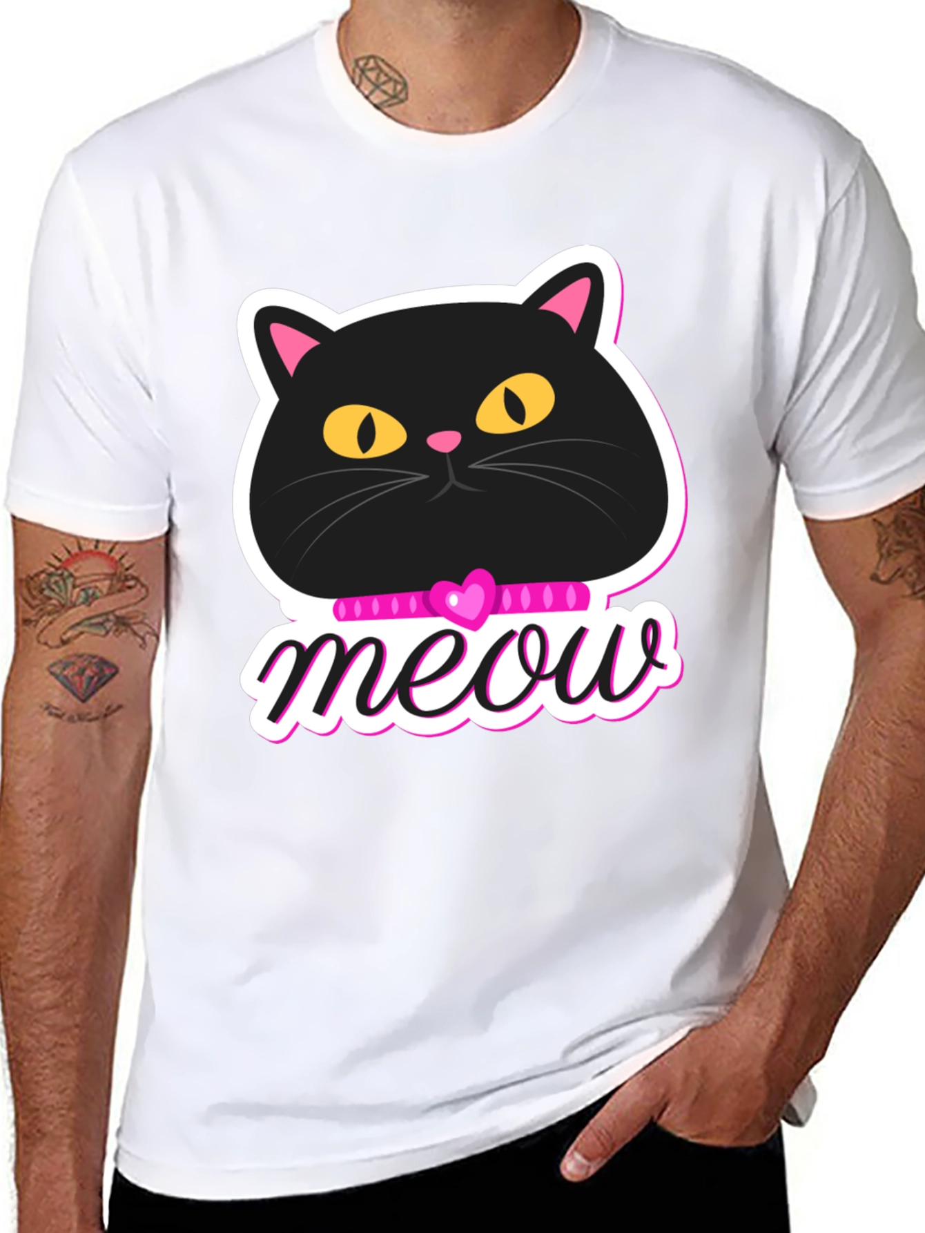Cute Cat Meow Graphic T-Shirt - Black