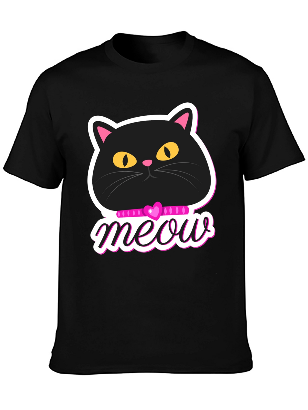 Cute Cat Meow Graphic T-Shirt - Black