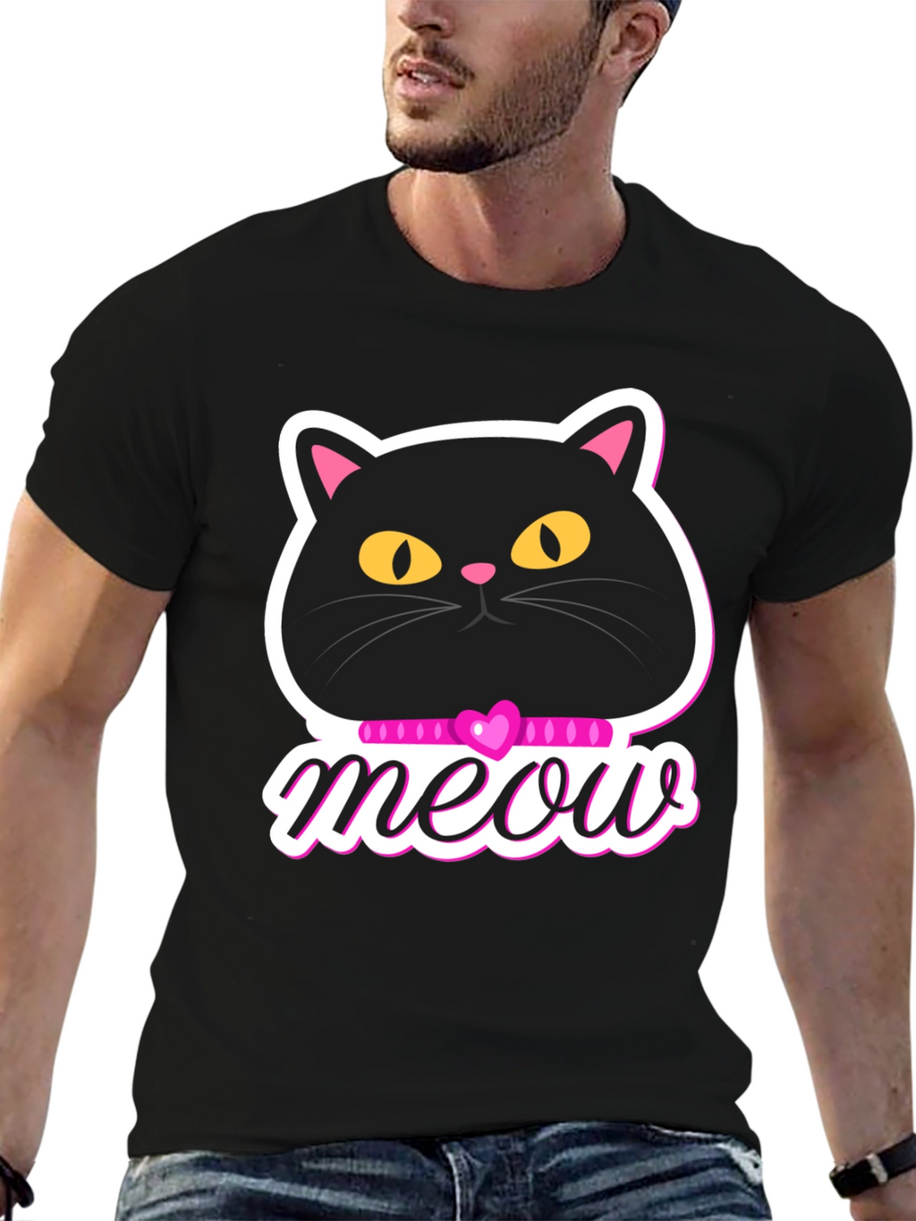 Cute Cat Meow Graphic T-Shirt - Black