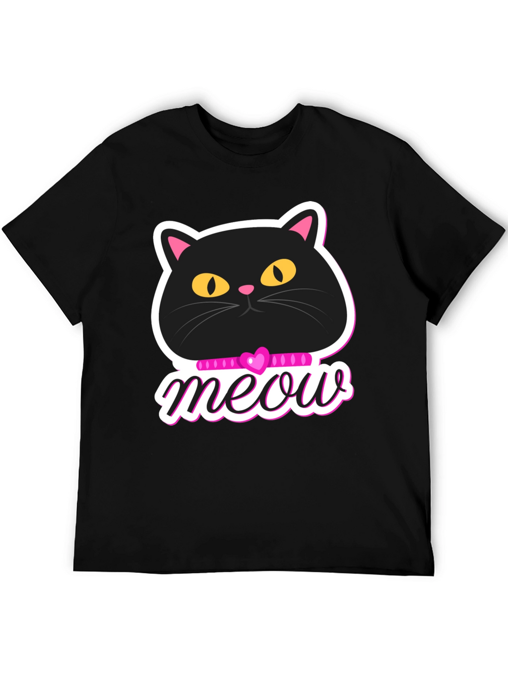 Cute Cat Meow Graphic T-Shirt - Black