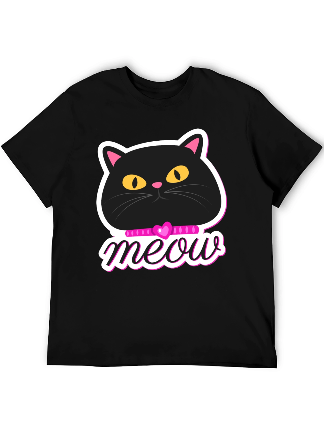 Cute Cat Meow Graphic T-Shirt - Black