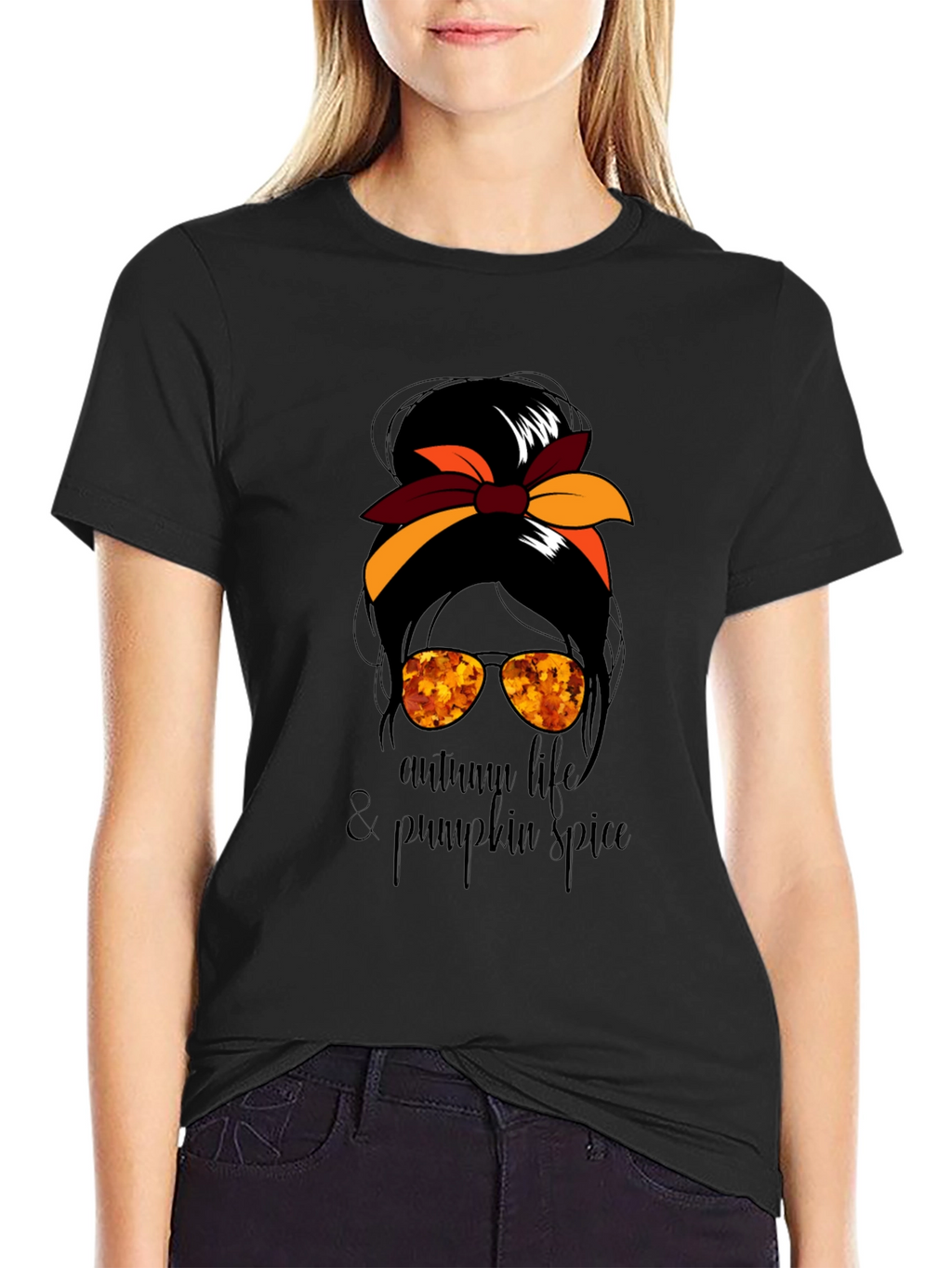 Autumn Life & Pumpkin Spice Messy Bun T-Shirt