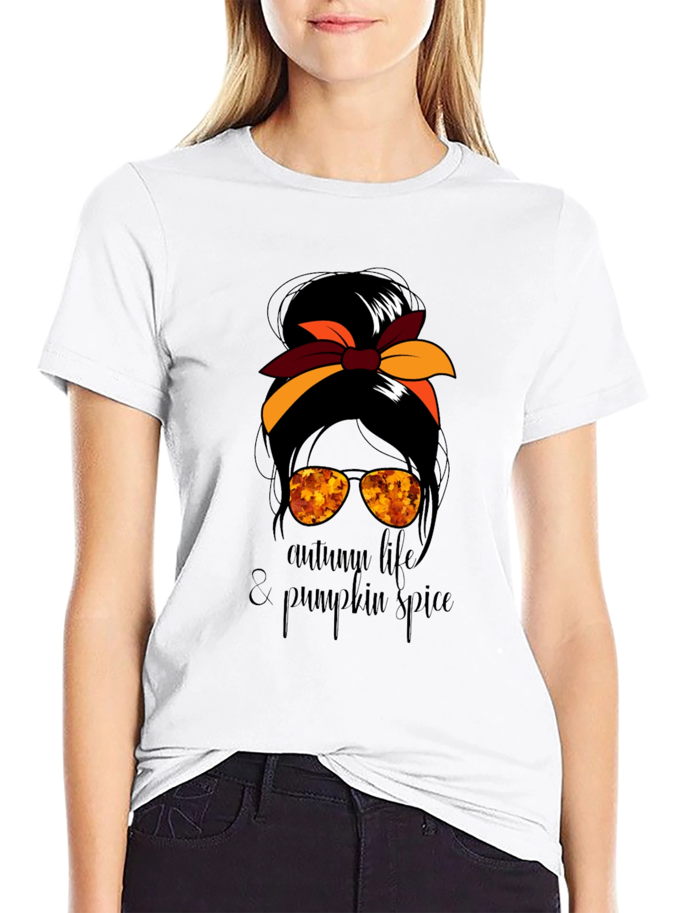 Autumn Life & Pumpkin Spice Messy Bun T-Shirt