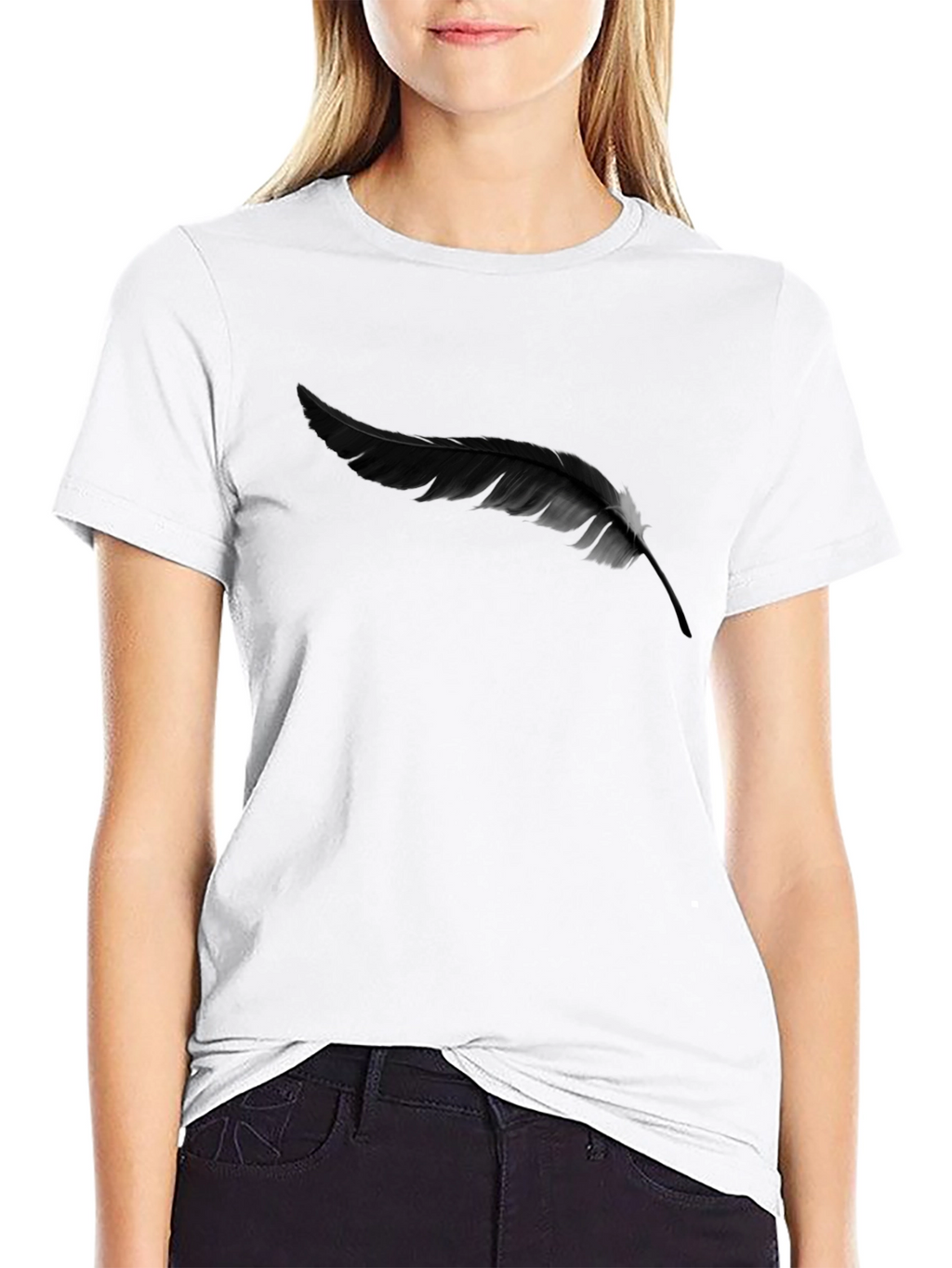 Feather Graphic Print Black T-Shirt