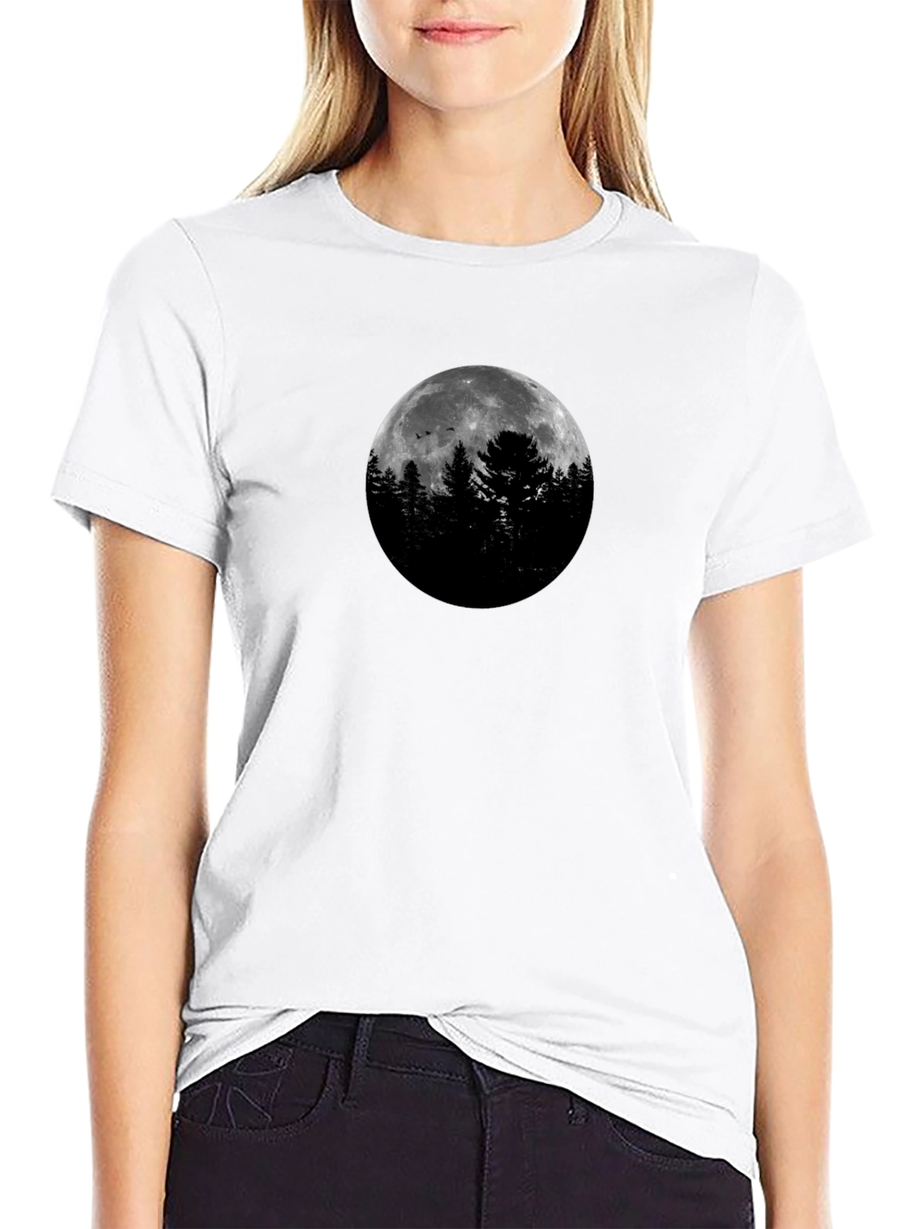 Moonlit Forest Graphic Tee - Black Cotton Shirt