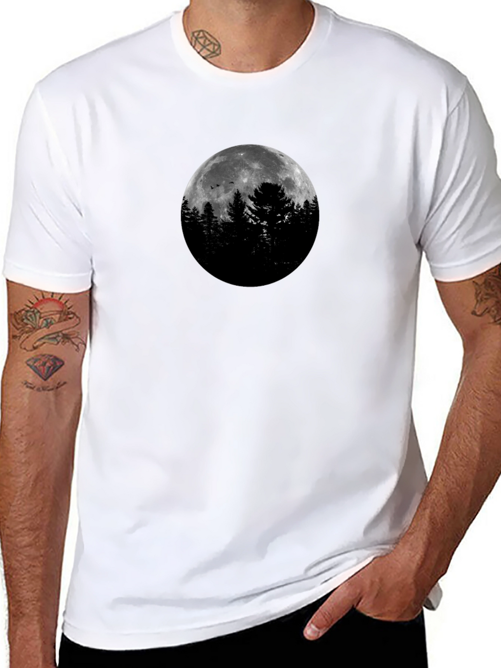 Moonlit Forest Graphic Tee - Black Cotton Shirt