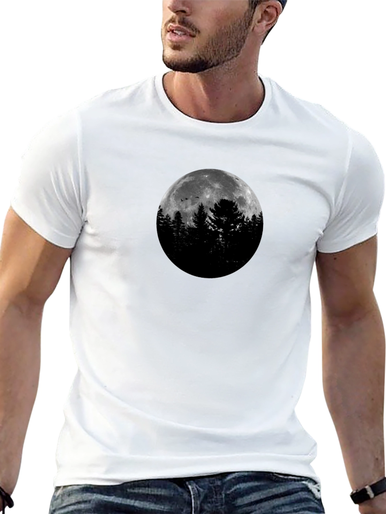Moonlit Forest Graphic Tee - Black Cotton Shirt
