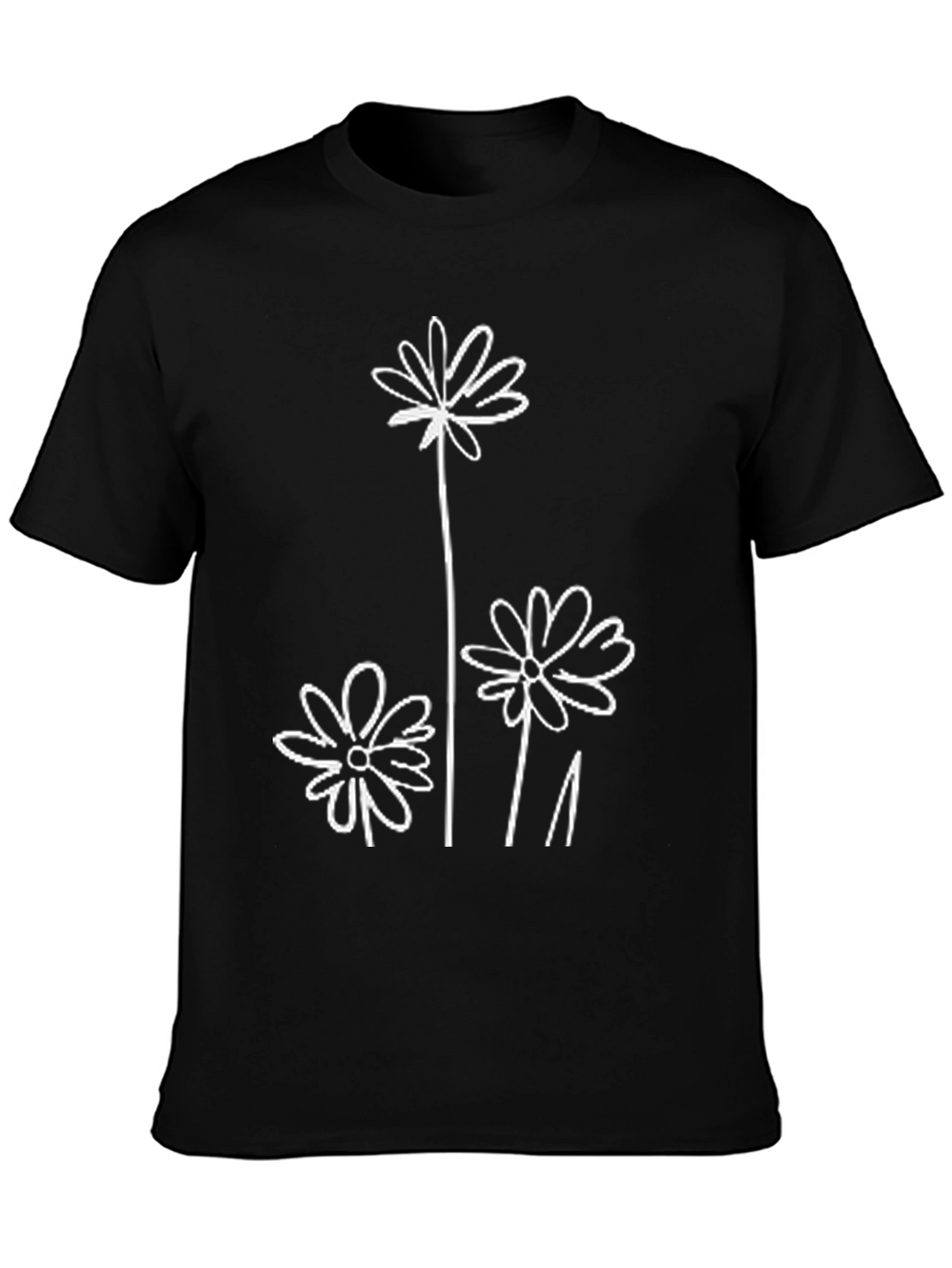 Minimalist Flower Graphic T-Shirt - Black