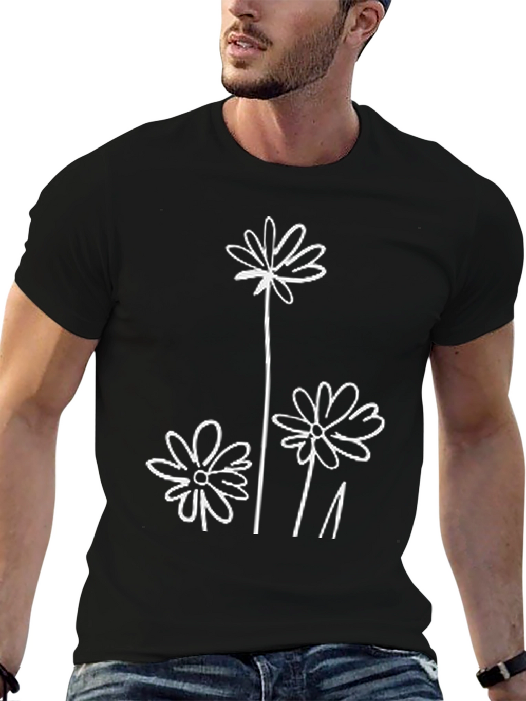 Minimalist Flower Graphic T-Shirt - Black
