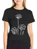 Minimalist Flower Graphic T-Shirt - Black