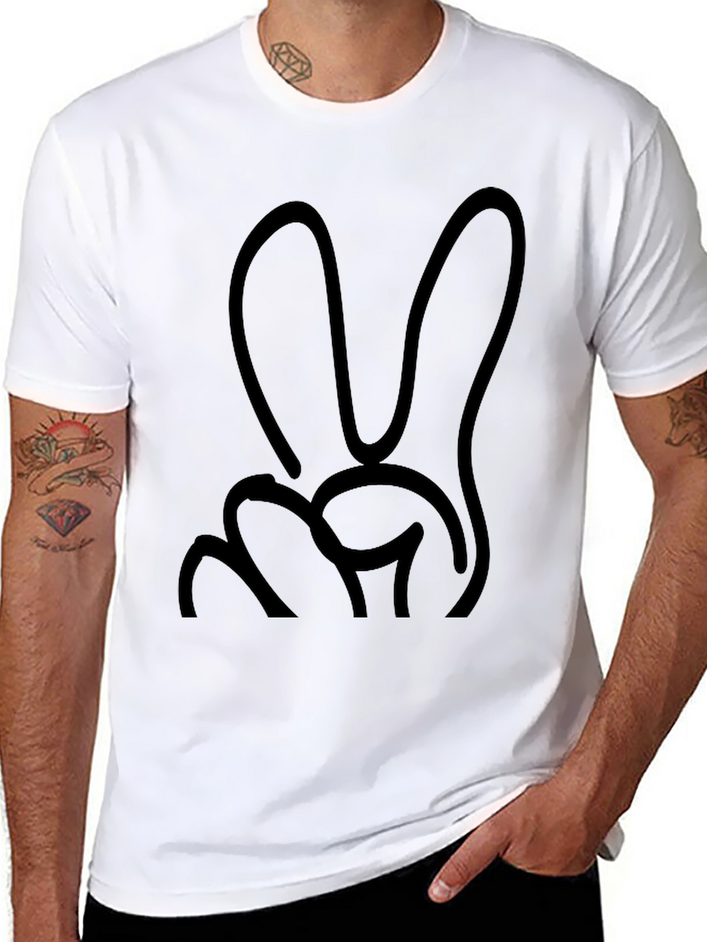 Peace Sign Graphic Tee - Black Cotton Casual Shirt