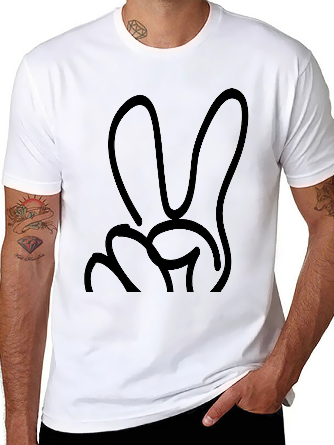 Peace Sign Graphic Tee - Black Cotton Casual Shirt