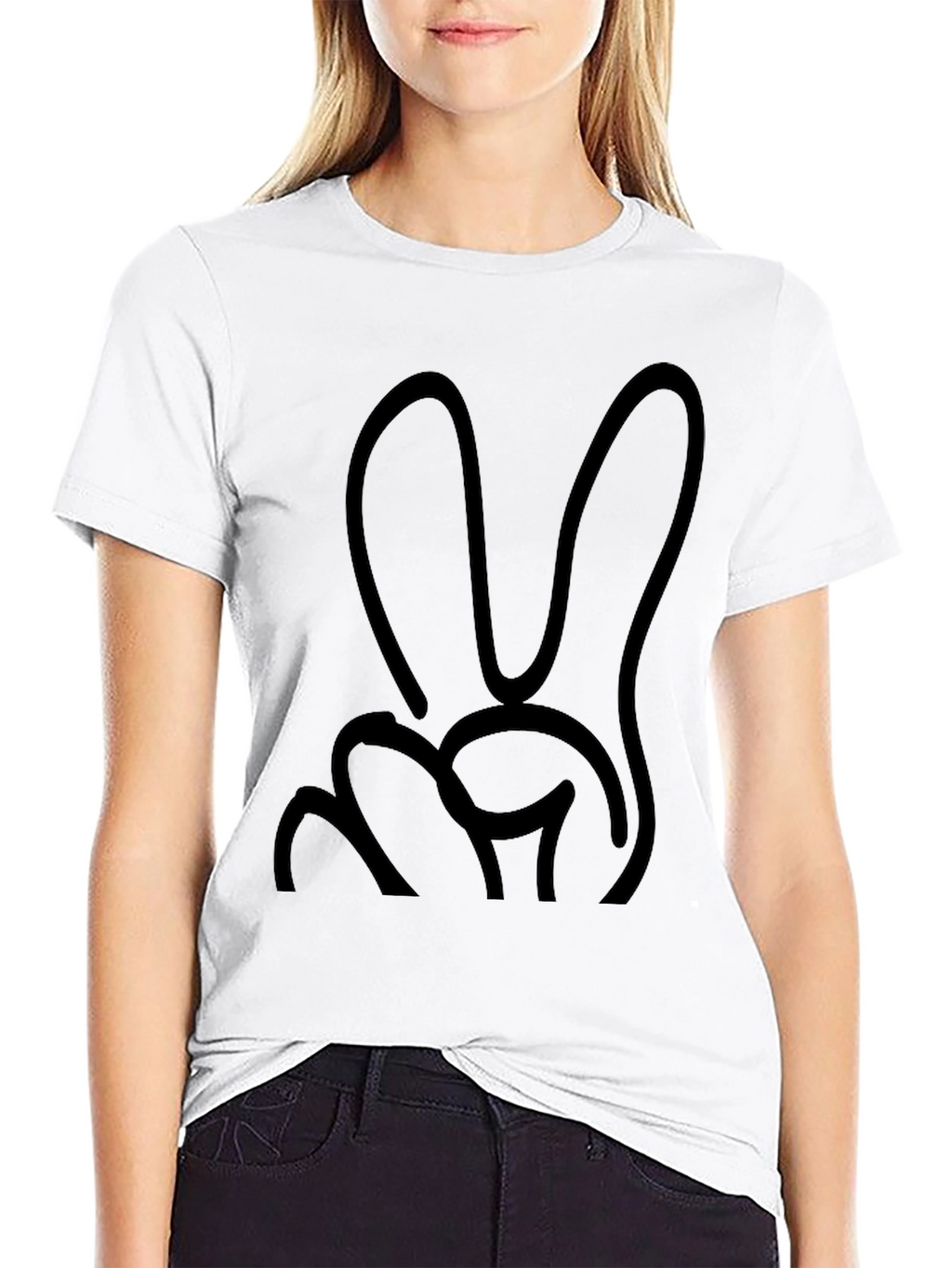 Peace Sign Graphic Tee - Black Cotton Casual Shirt