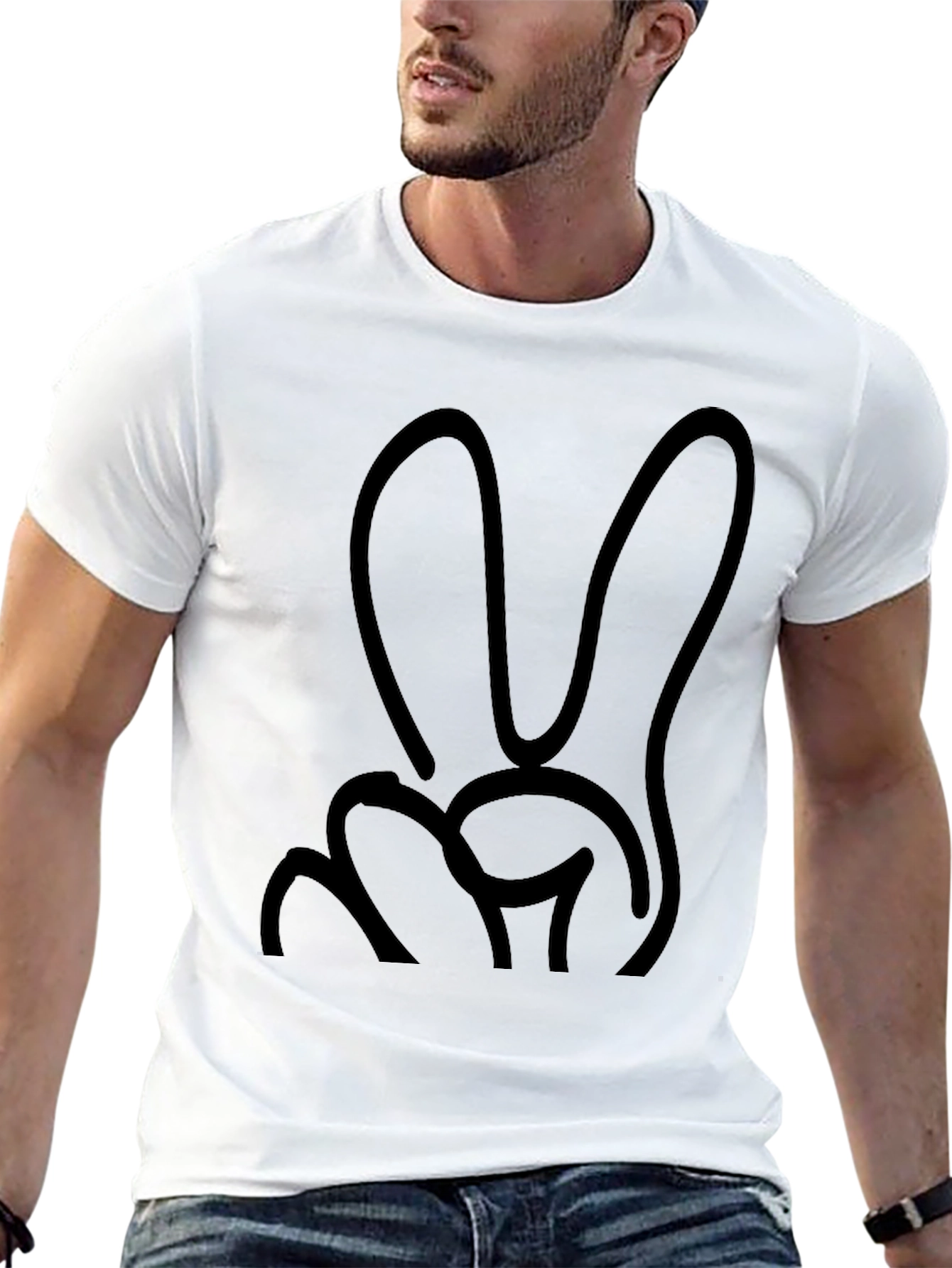 Peace Sign Graphic Tee - Black Cotton Casual Shirt