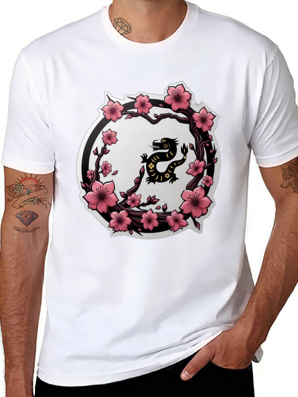 Cherry Blossom Dragon T-Shirt - Black