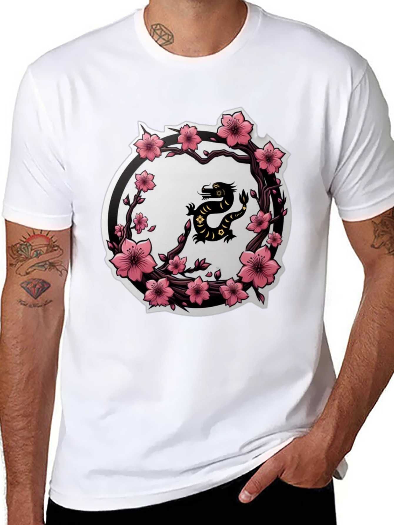 Cherry Blossom Dragon T-Shirt - Black