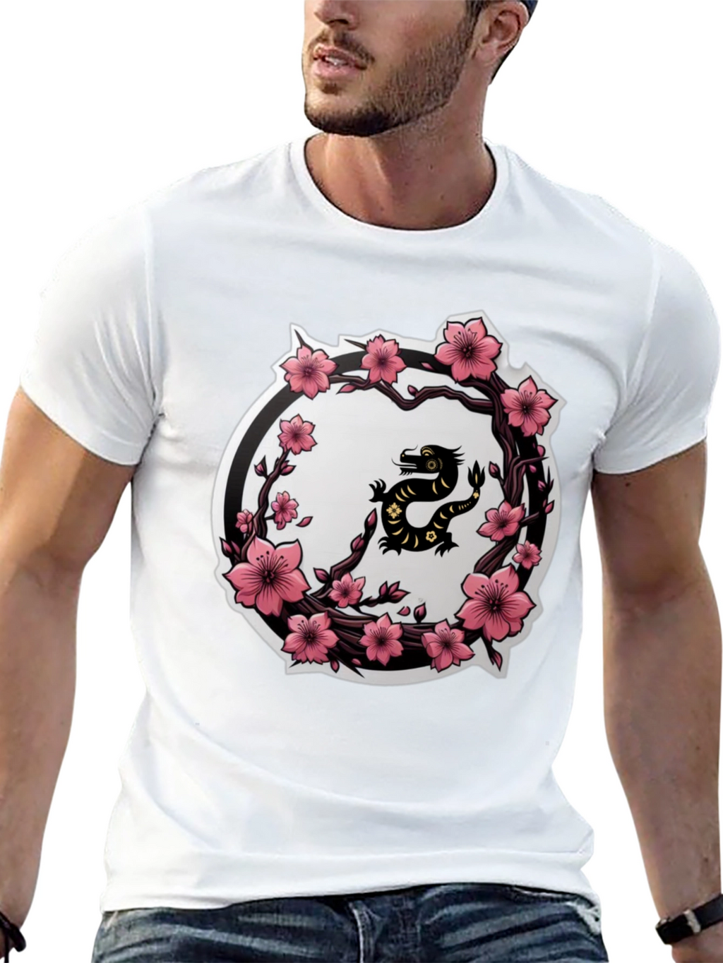 Cherry Blossom Dragon T-Shirt - Black